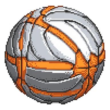 silver basketball, metallic silver surface with classic orange seams sticker