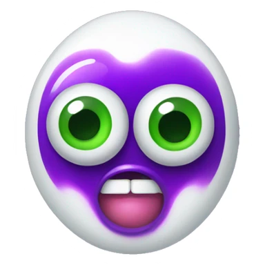 Pill capsule that is half green half purple with crazy eyes and frothing mouth sticker