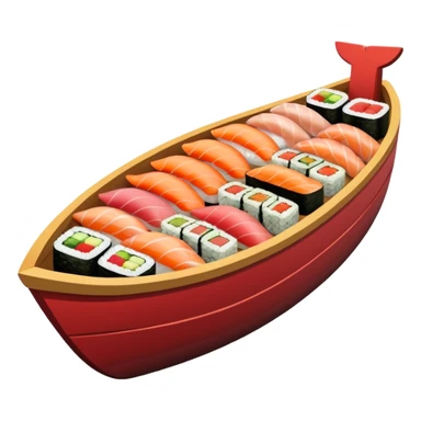 Wooden boat filled with sushi and sashimi sticker
