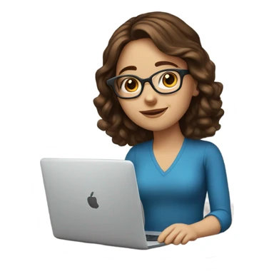Beautiful girl with brown hair, blue eyes, glasses and laptop sticker