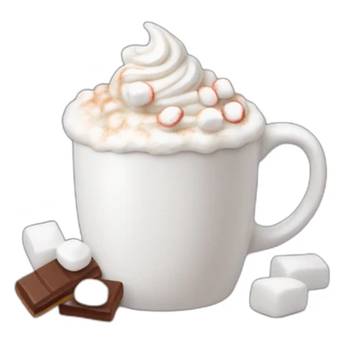 white mug of hot chocolate with mini marshmallows and whipped cream sticker