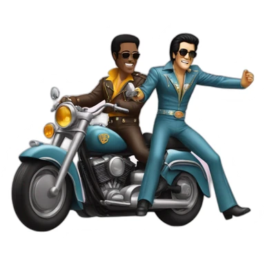 elvis presley and pele riding a mortocycle together sticker