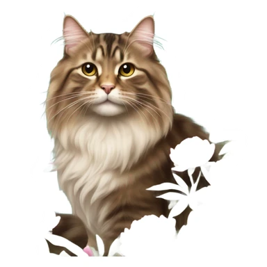 a long haired tabby in a field of peonies  sticker