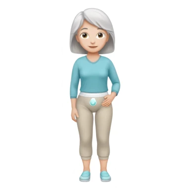 a Woman, mid 50 with light grey hair, wearing pampers (incontinence pants) sticker