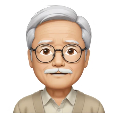 _cinematic-realistic-portrait-of-hayao-miyazaki,-depicted-with--large-rectangular-glasses,-his-happy-expression-rendered-in-lifelike-detail,-illuminated-with-soft,-realistic-lighting-that-emphasizes-his-creative-genius, his eyes shut   sticker