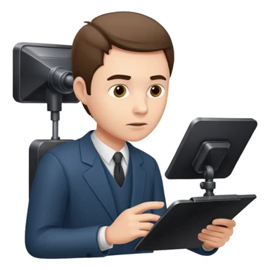 a man looks at the text from the prompter sticker