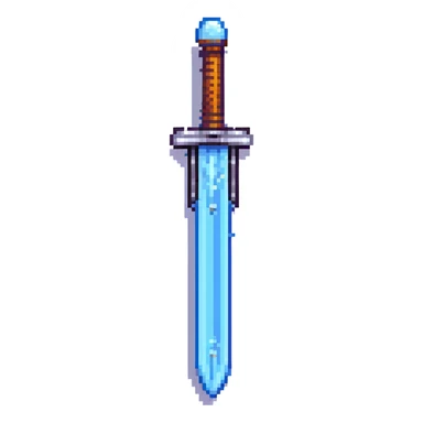 8-bit pixel art sword, blue blade, retro game look sticker