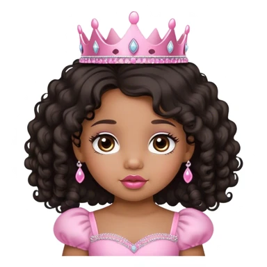 princess, medium brown skin tone, very adorable toddler, with big plump lips, long long lashes, black curly long hair, brown eyes, pink tiara sticker