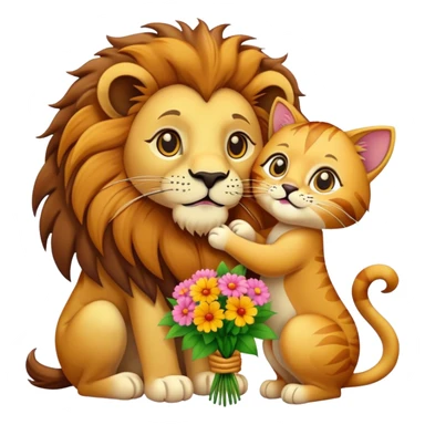 Lion give cat flowers sticker
