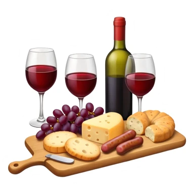 Cheese board with wine, red grapes, sausage and biscuit sticker