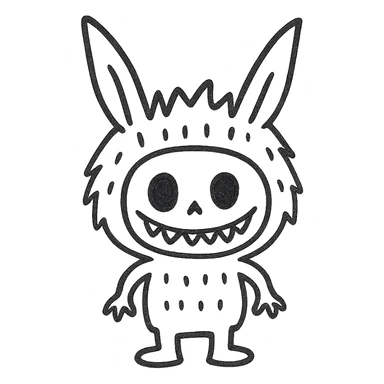 Labubu character as a simple black outlined icon, no fill, minimal details sticker