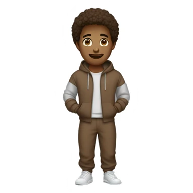 a man wearing brown sweatpants and with hoodies sticker