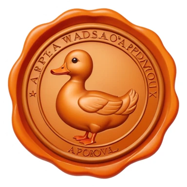 Wax Seal with orange duck that says approval sticker