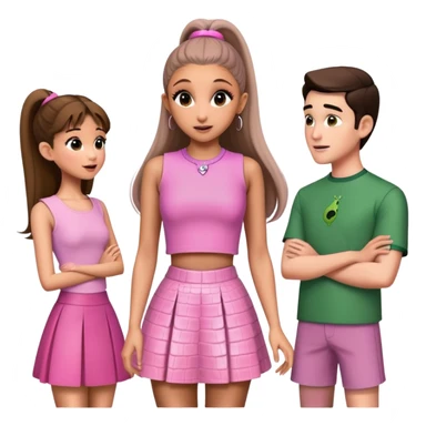 Ariana grande goes to the wicked set talking to the other actors wearing a pink croc top and a short pink skirt  sticker