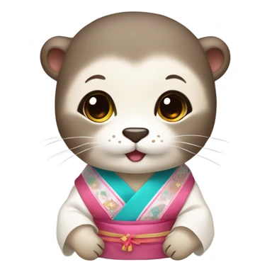 a baby otter face wearing traditional korean hanbok sticker
