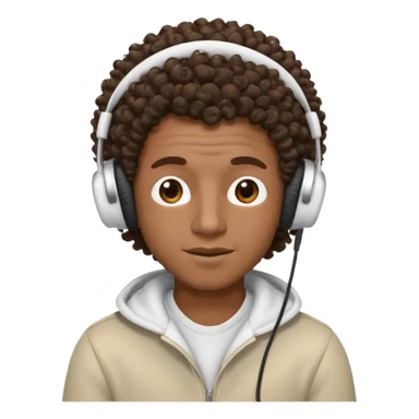 Black guy with curly hair listening to music with white headphones  sticker