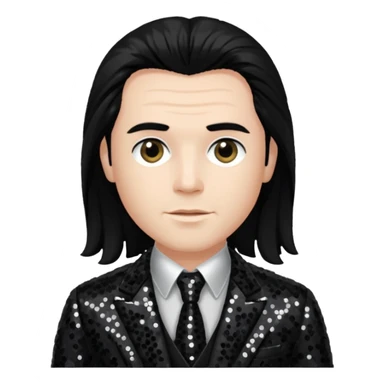 Charles Lee Ray with long black hair, dark suit sequin suit  sticker