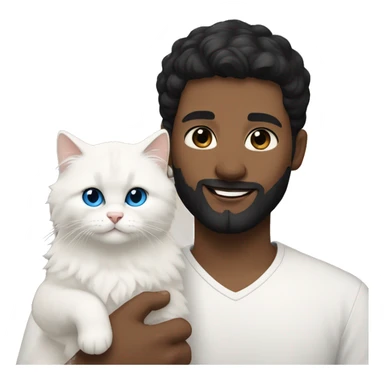 A guy with a black earing and black short hair and black beard and holding a all white Siberian cat with blue eyes  sticker