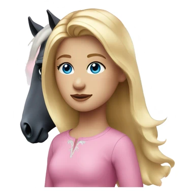 blonde girl with blue eyes wearing pink and her black horse sticker