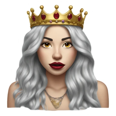 Caucasian Hyper realistic long hair wearing a crown and tattoos big lips sticker