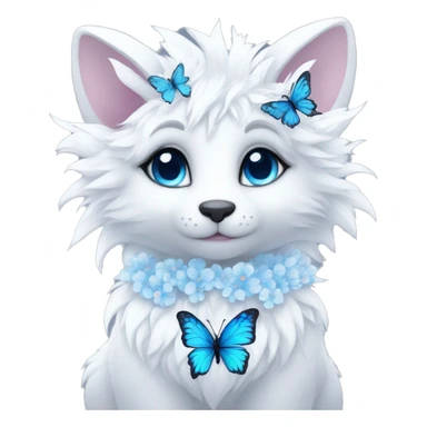 Anthro Edgy Cute Cool Kawaii gorgeous sparkly ethereal white fantasy animal creature with blue eyes furry sona with flowers and butterflies beautiful aesthetic sticker