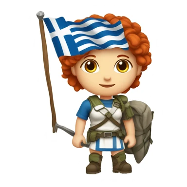 a red hair female mountain summiteer with greek flag sticker