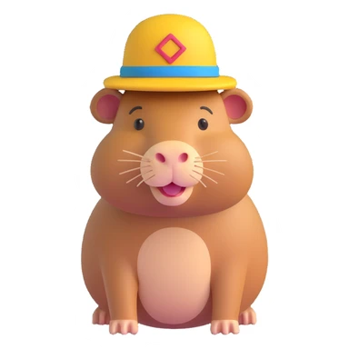 A capybara wearing a raspberry-colored hat sticker