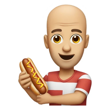 Bald guy with big eyes eating a hot dog sticker