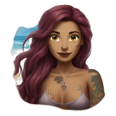 Beautiful tattooed burgundy long haired woman laying on the beach sticker