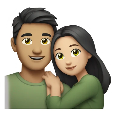Light skin Asian male with undercut straight black hair and white female with green eyes and long brown wavy hair tightly hugging each other  sticker