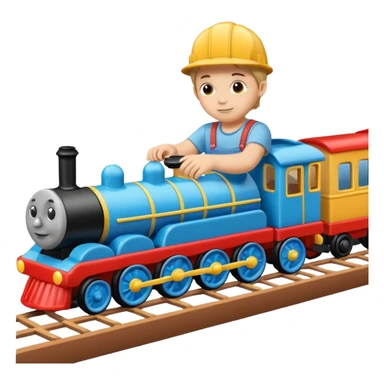 child playing with both toy cars and trains sticker