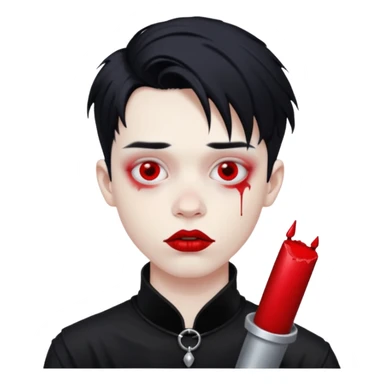 Goth boy with smeared red lipstick sticker