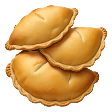Empanadas Cinematic Realistic Empanadas Dish Emoji, depicted as crispy, golden empanadas made with cornmeal and filled with savory ingredients, rendered with rich textures and vibrant, appetizing lighting. sticker