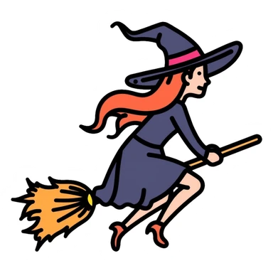 witch on a broom flying sticker