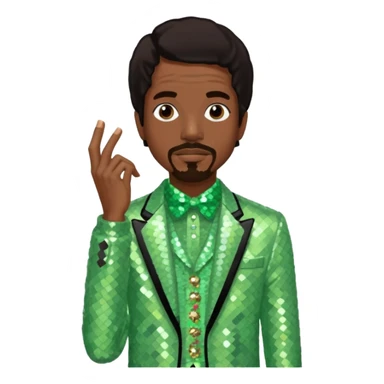 Andre 3000 from Outkast with dark brown hair, pale green sequin outfit sticker