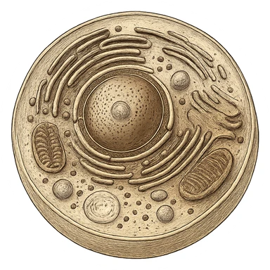 a single close-up cell, highly detailed, showing internal structures, scientific illustration style sticker