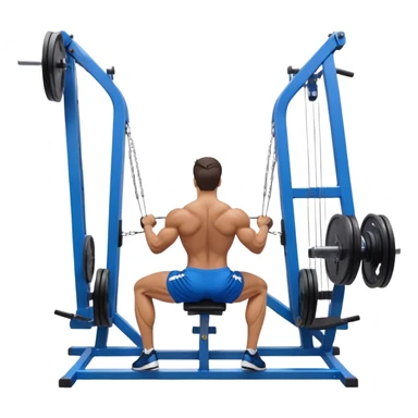 back view of man with blue shorts using seated cable-rows machine sticker