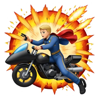 Icon for Action Movies: A photorealistic, vibrant collage in the style of a movie poster, featuring intense action scenes—explosions, high-speed chases, and dramatic close-ups of characters in combat. The design should capture the adrenaline-pumping energy of action films. Transparent background. sticker