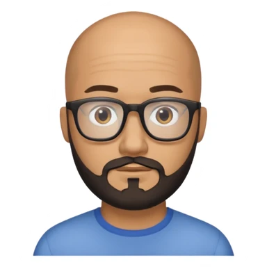 Homem com 30 anos careca com barba PRETA aparada e com óculos sticker