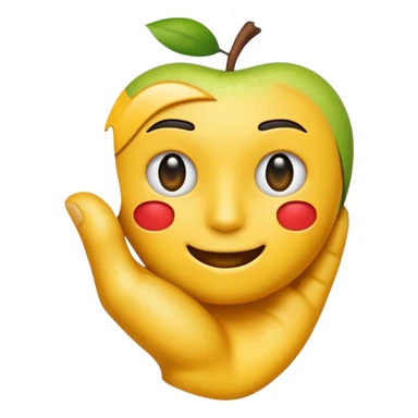 Una mano emoji amarilla al estilo de Apple iOS haciendo un gesto único: el dedo índice apuntando hacia arriba, los dedos medio y anular doblados hacia adentro, y el pulgar tocando el meñique sticker