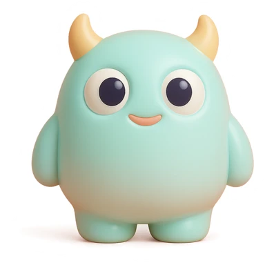 cute monster with round body, big eyes, small horns, pastel colors, toy-like sticker