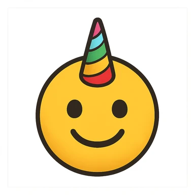 face with rainbow unicorn horn emoji, digital illustration sticker