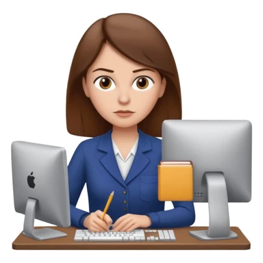 Uma mulher de cabelo castanho que é professora e um pouco brava a trabalhar no computador sem usar óculos sticker