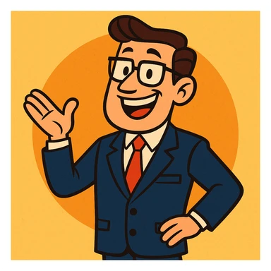 typical salesman wearing a suit with a friendly expression in cartoon style sticker