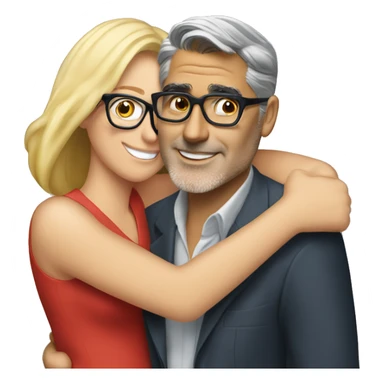 Blonde woman with glasses hugging George Clooney  sticker