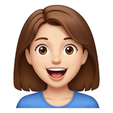 girl with brown hair smiles with mouth open sticker