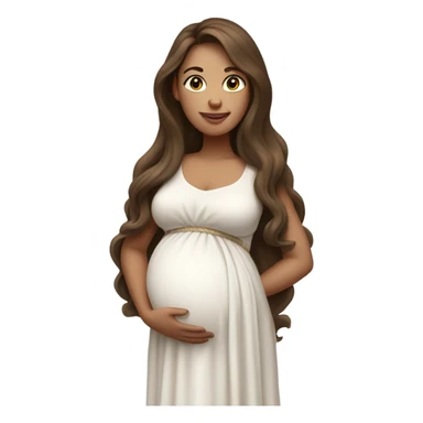 A pregnant woman with long brown hair, wearing a white flowing dress sticker