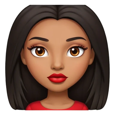 light brown skin tone, very beautiful woman, with big plump lips, long long lashes, black long straight hair, brown eyes, red dress sticker