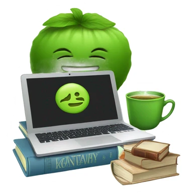 Matcha with a laptop and books next to it sticker