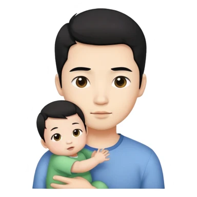 Make a man with a baby face and asian features, with white skin and black hair sticker